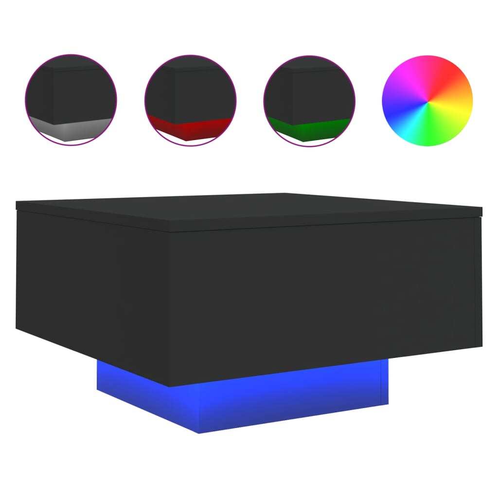 Coffee Table Black Engineered Wood 21.7 in square Lights