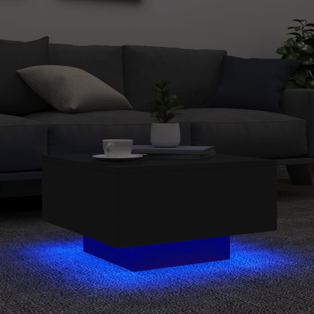 Coffee Table Black Engineered Wood 21.7 in square Lights