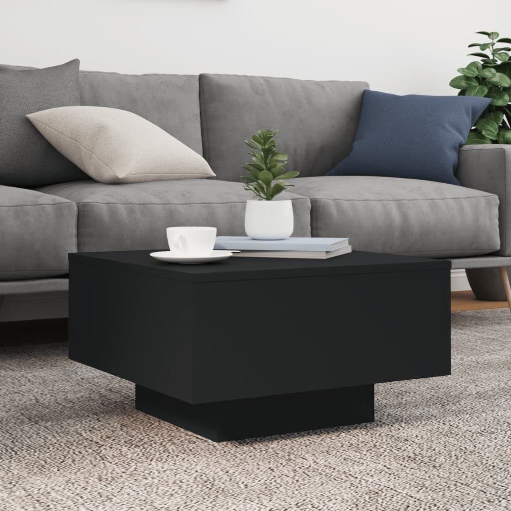 Coffee Table Black Engineered Wood 21.7 in square Lights
