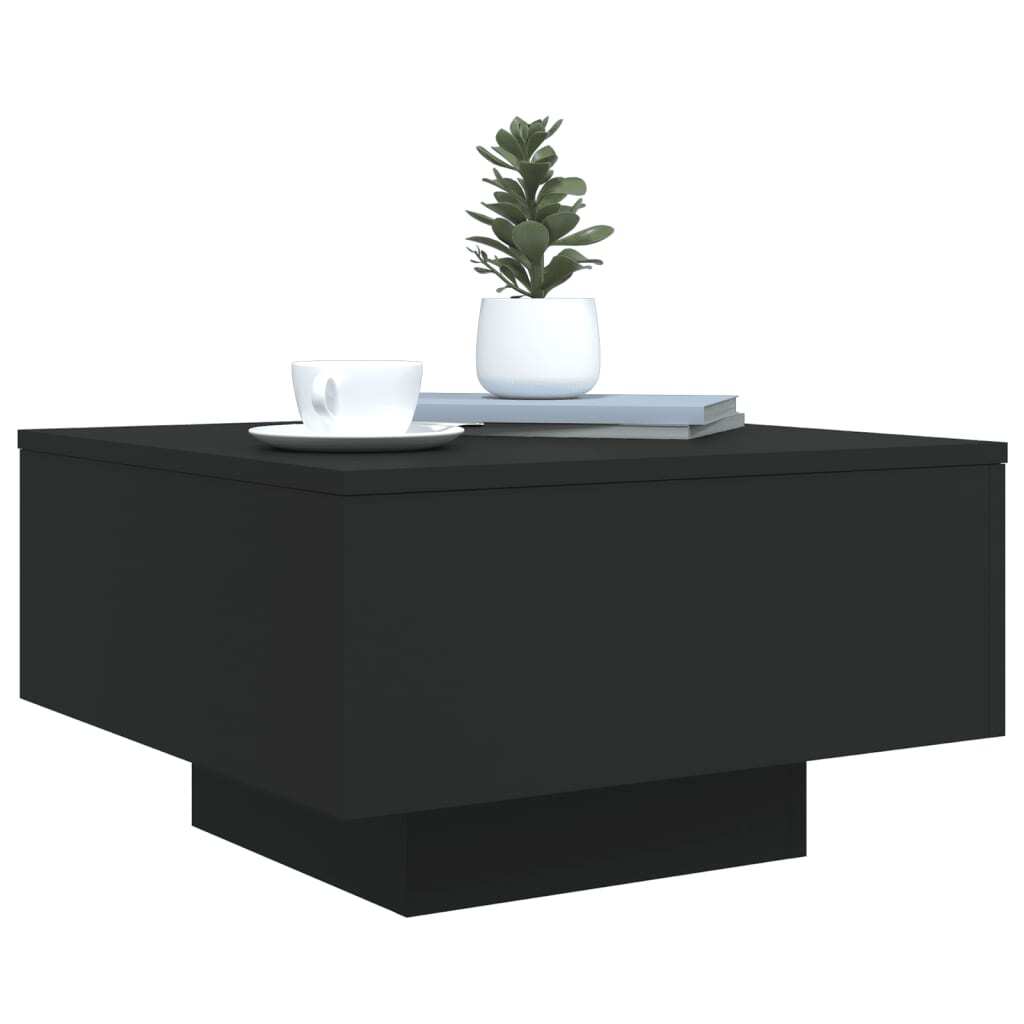 Coffee Table Black Engineered Wood 21.7 in square Lights