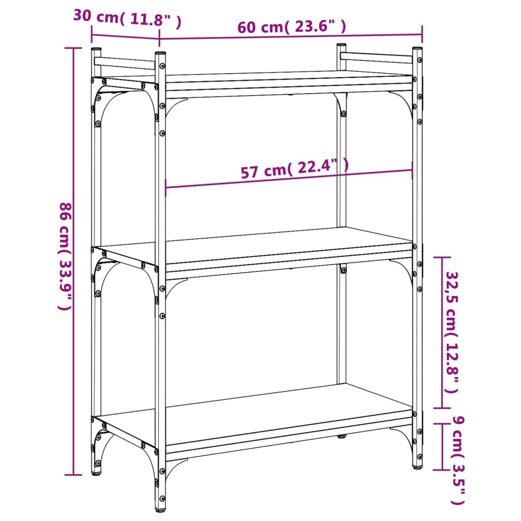 Bookcase Black Engineered wood, Metal 23.6 x 11.8 x 33.9 in