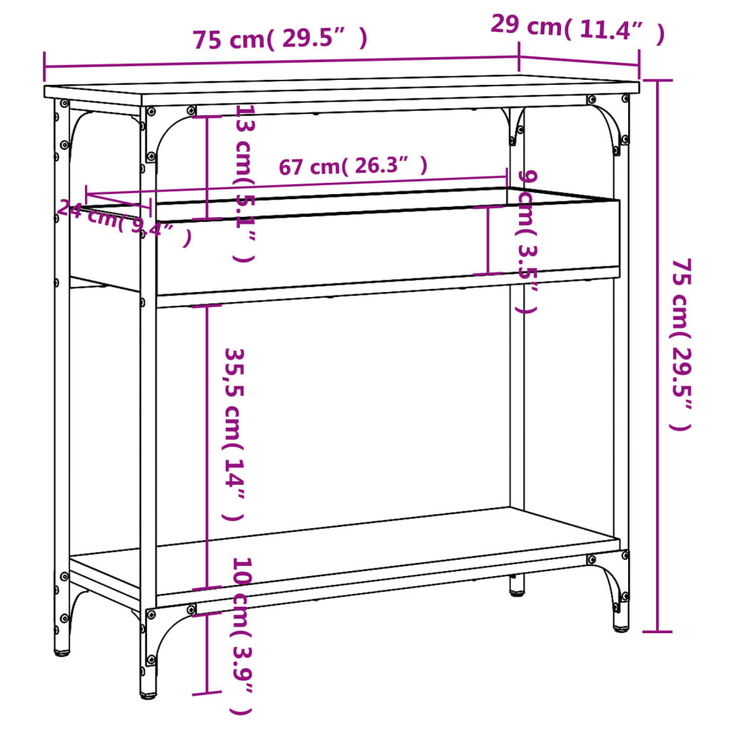 Console Table Black Engineered wood 29.5 x 11.4 x 29.5 in