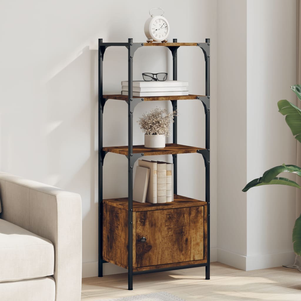 Bookcase Smoked Oak Engineered wood, Metal 3-Tier Adjustable Feet
