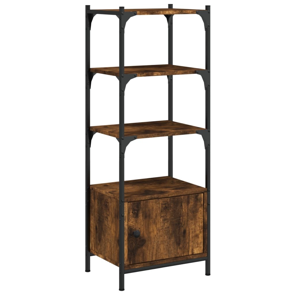 Bookcase Smoked Oak Engineered wood, Metal 3-Tier Adjustable Feet