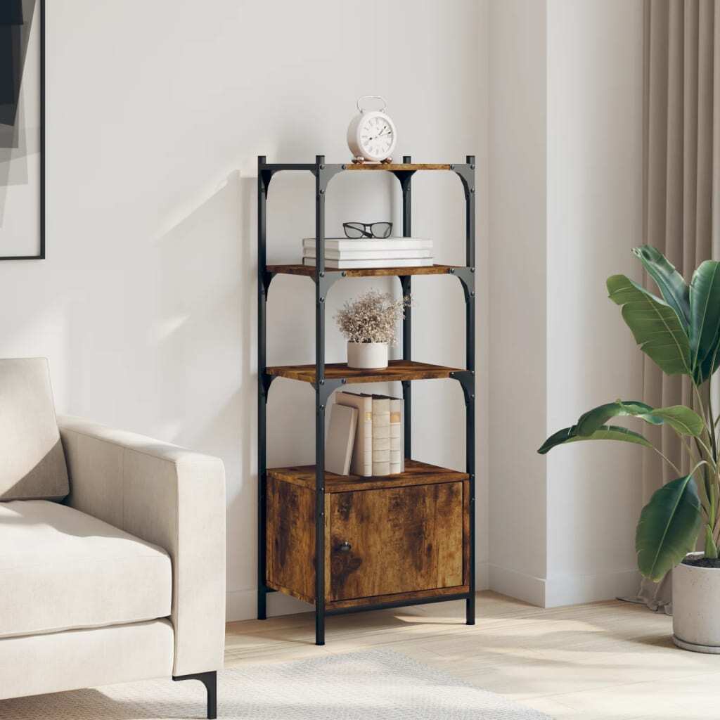 Bookcase Smoked Oak Engineered wood, Metal 3-Tier Adjustable Feet