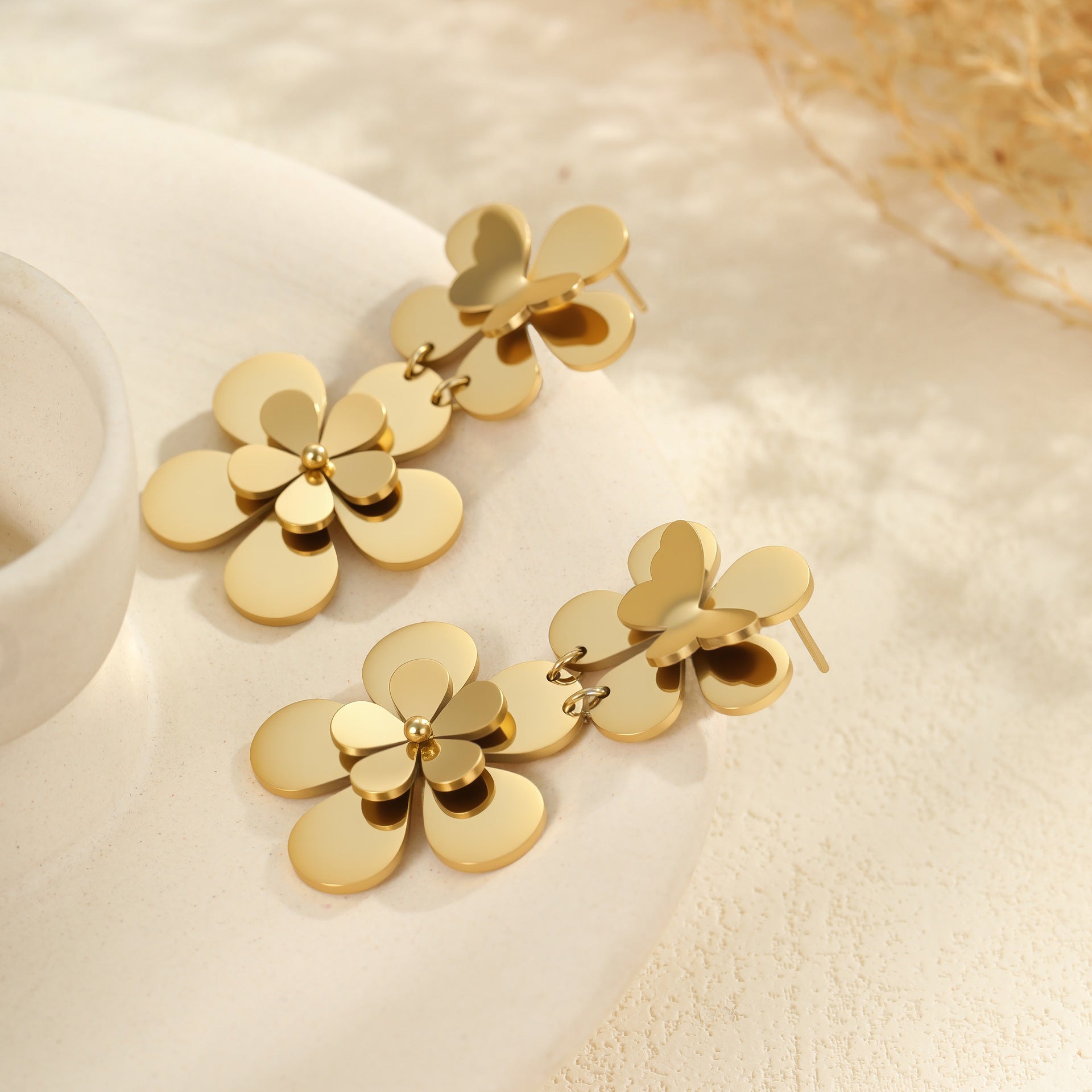 Women’s Stainless Steel Earrings – Elegant Flower & Butterfly Design