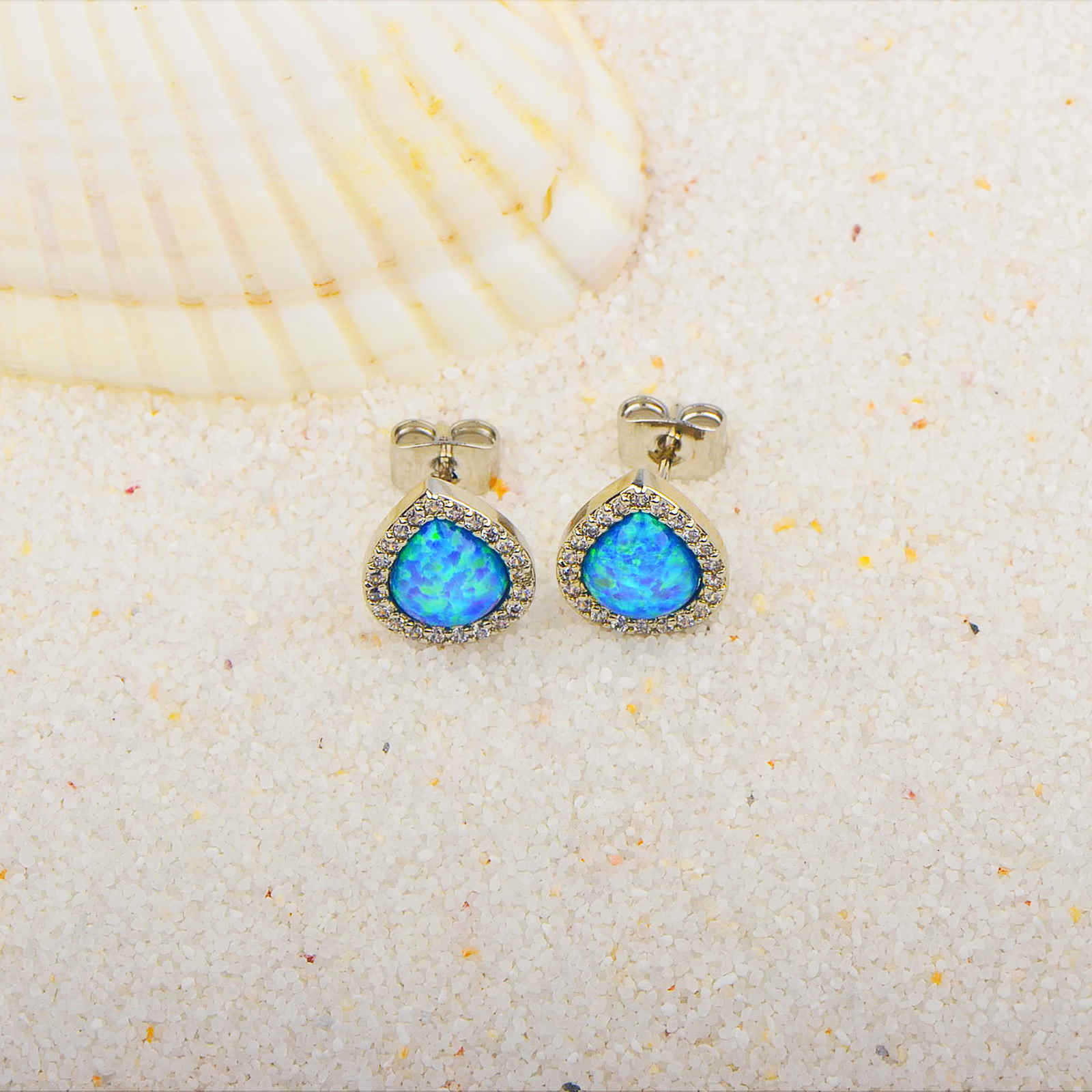 Blue Opal Drop Stud Earrings – Cute Drop-Shaped Design for Girls