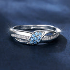 Women's Sea Blue Diamond Ring – Elegant White Diamond Leaf Edges