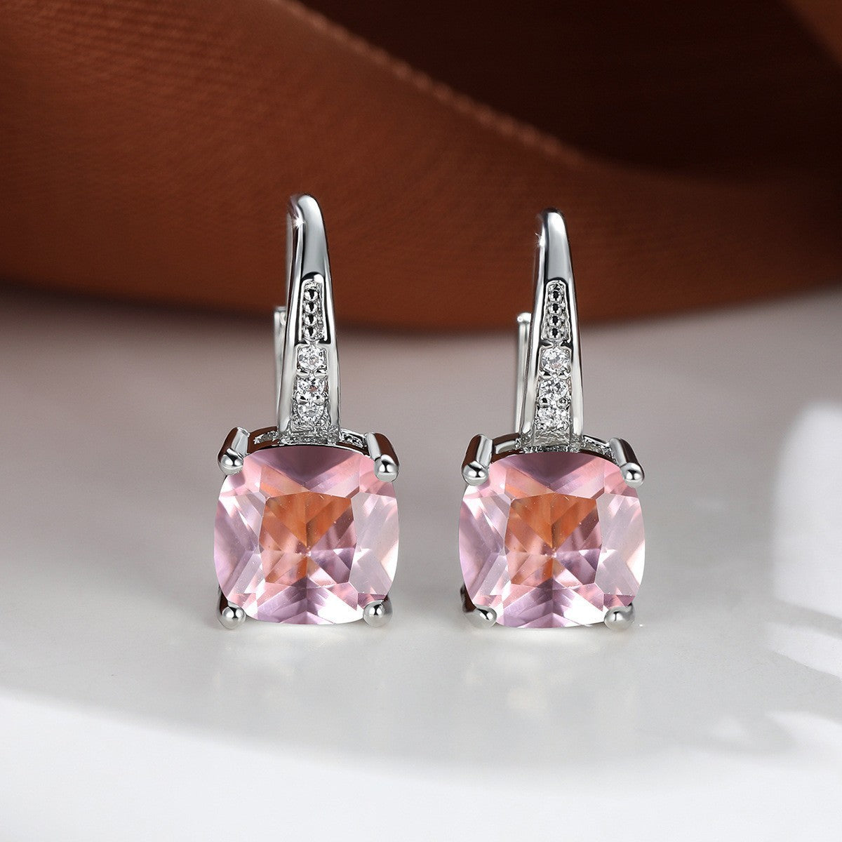 Square Zircon Inlaid Ear Hook – Korean Style Fashion, Versatile Design