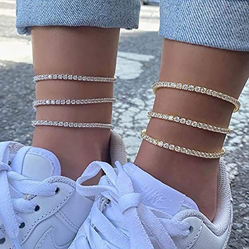 Shiny Rhinestone Beach Anklet – Trendy Loose Diamond Style Jewelry