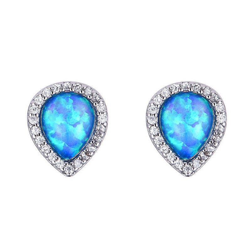Blue Opal Drop Stud Earrings – Cute Drop-Shaped Design for Girls