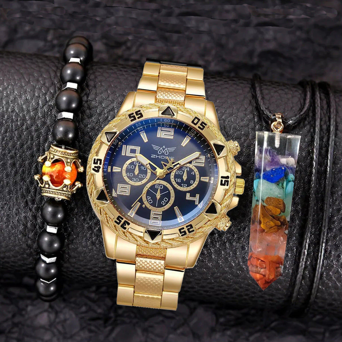 Creative Large Dial Three-Eye Steel Band Quartz Watch
