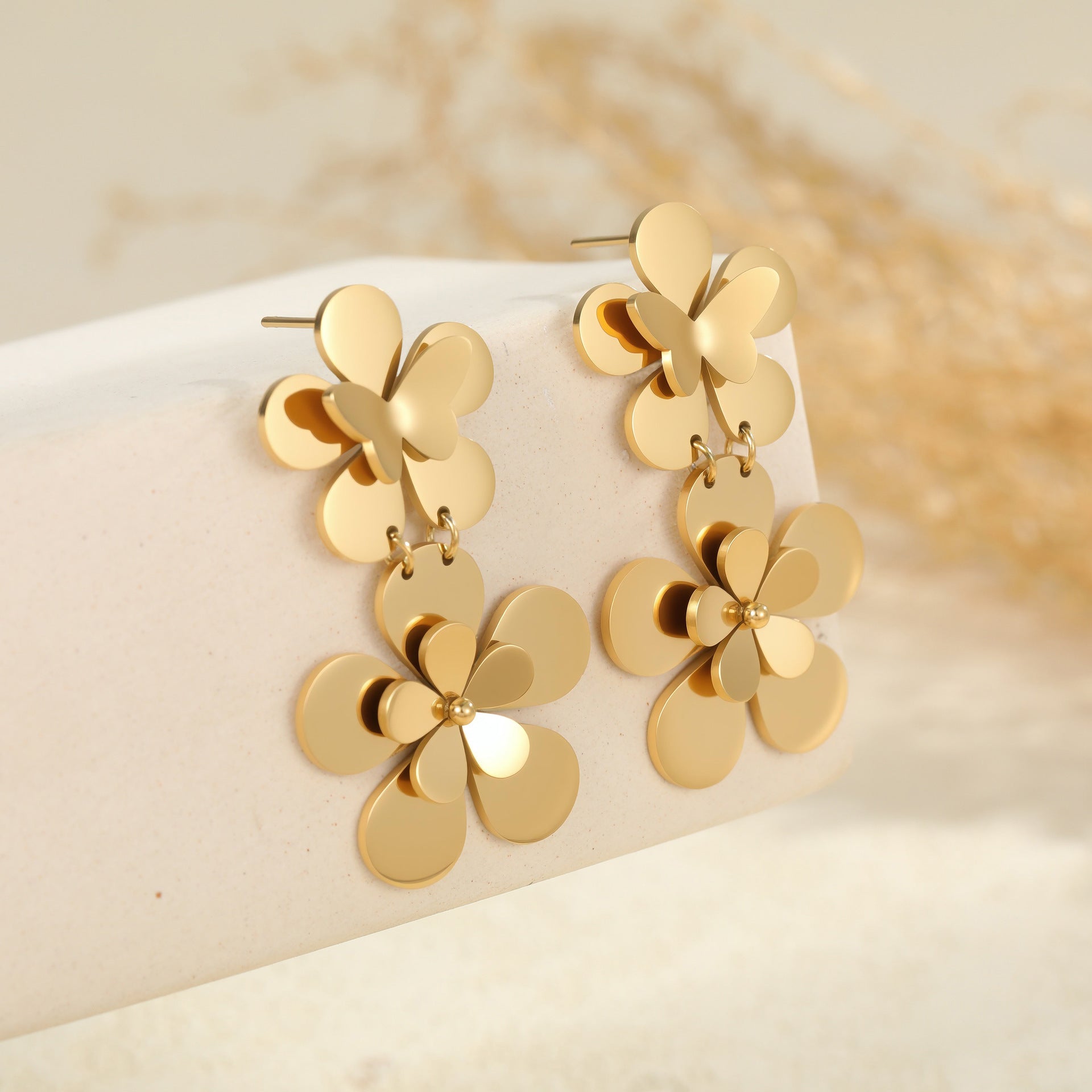 Women’s Stainless Steel Earrings – Elegant Flower & Butterfly Design