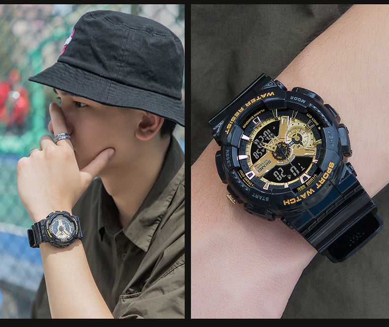 Classic Black & Gold Sports Double Display Electronic Watch – Teen Boys & Girls