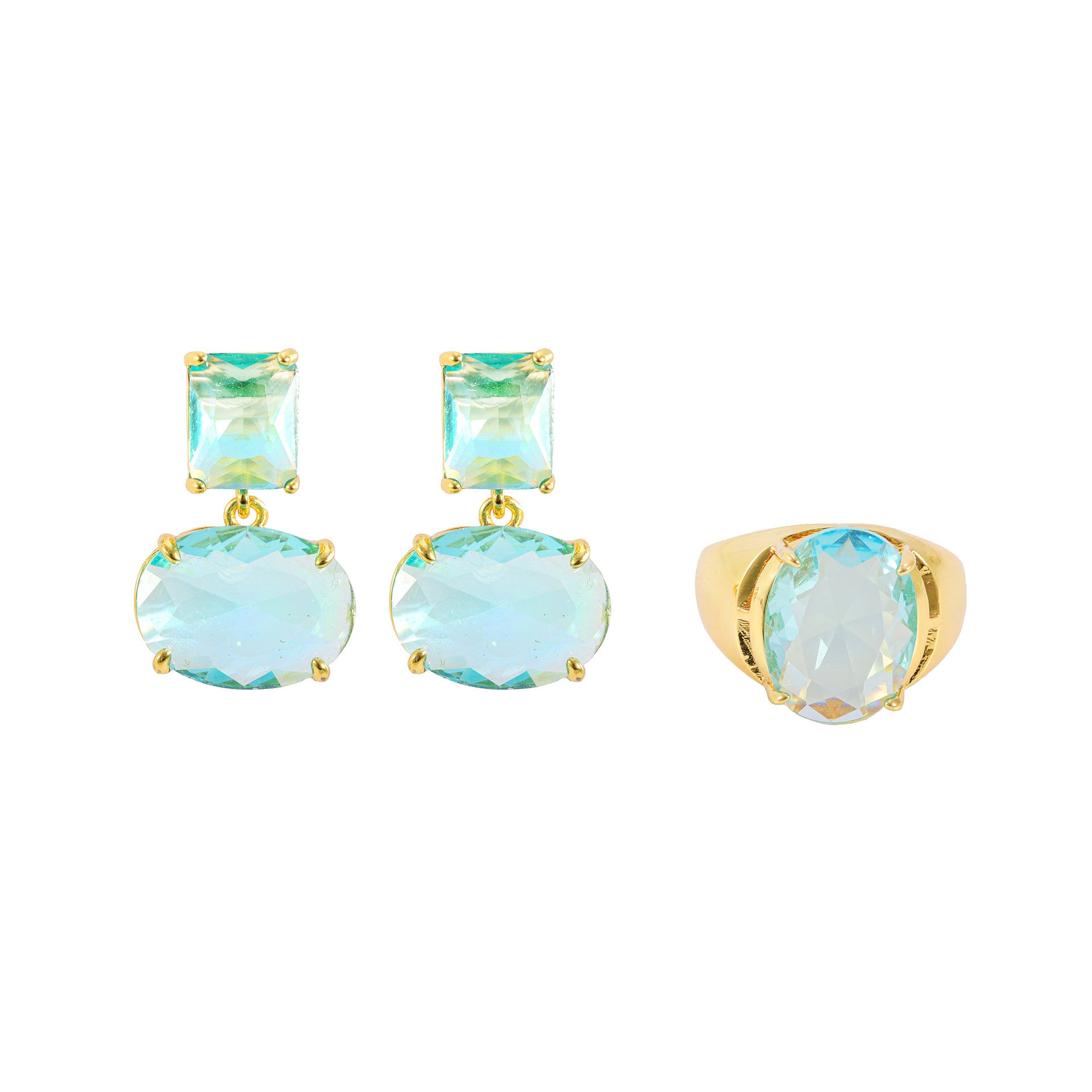 Women's Crystal Earrings – Geometric Design with Gold-Plated Copper