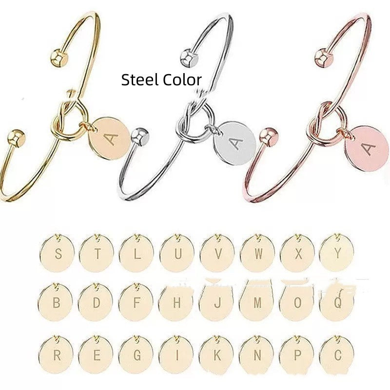 Titanium Steel Bracelet – DIY 26 English Letters with Love Heart Charm