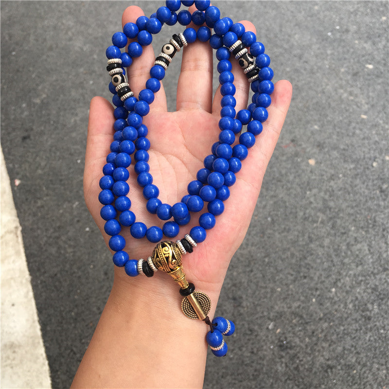 Lapis Lazuli 108 Bead Bracelet – Multi-Circle Design with Tibetan Beads