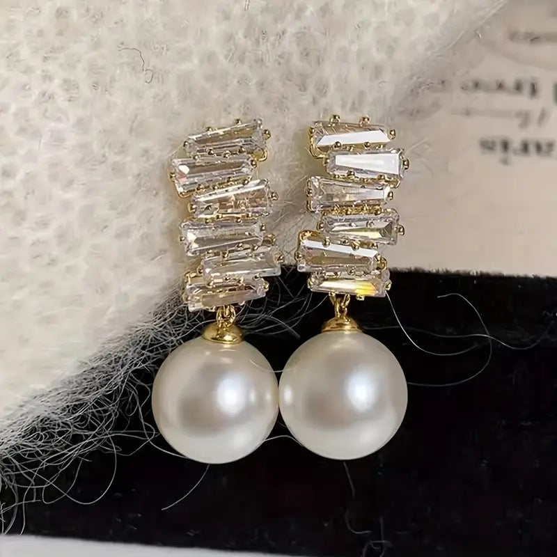 Refined Zircon and Pearl Earrings – Elegant Vintage High-End Jewelry