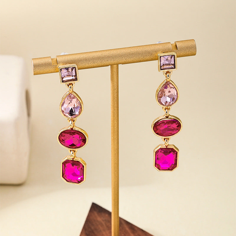 Women's Rhinestone Geometric Water Drop Ear Studs – Metal Color Fashion Earrings