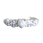 Women's Peach Heart Ring with Flower Opal and Ocean Heart Design