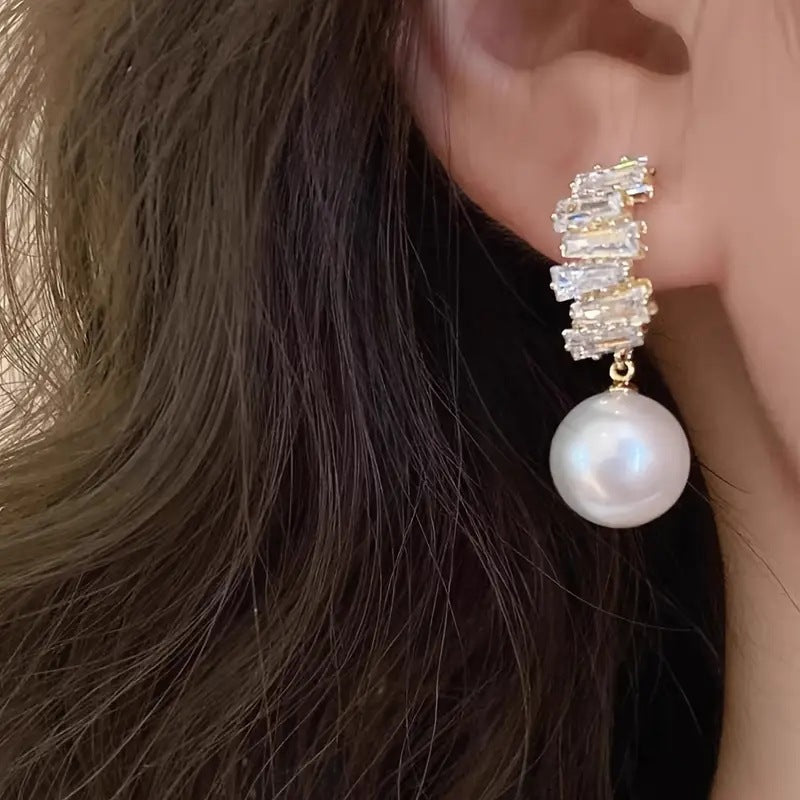 Refined Zircon and Pearl Earrings – Elegant Vintage High-End Jewelry