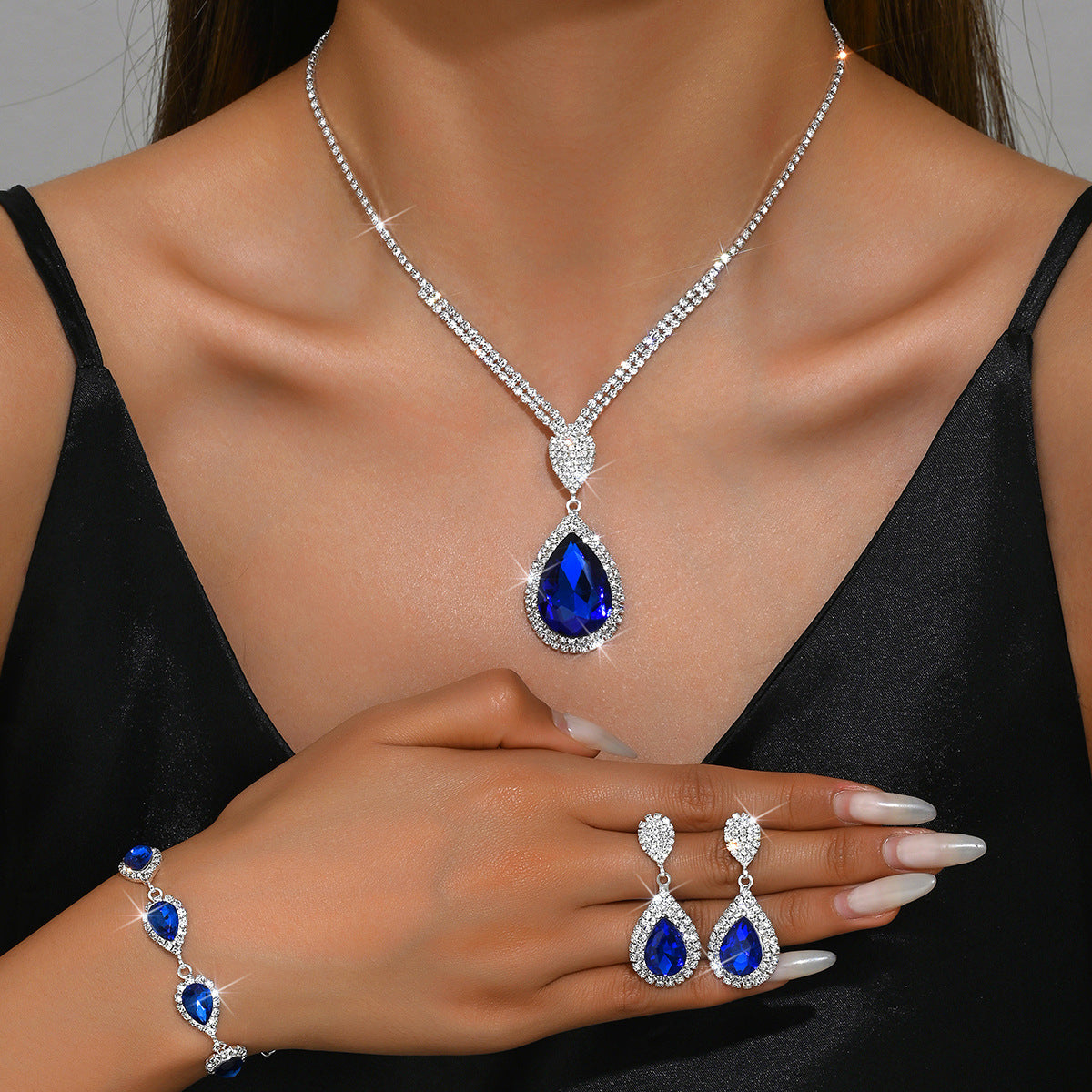 Red Sapphire & Blue Water Drop Pendant Set – Affordable Luxury Trendy Jewelry