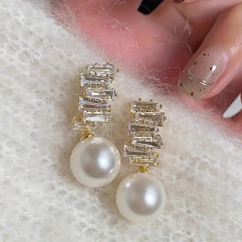 Refined Zircon and Pearl Earrings – Elegant Vintage High-End Jewelry
