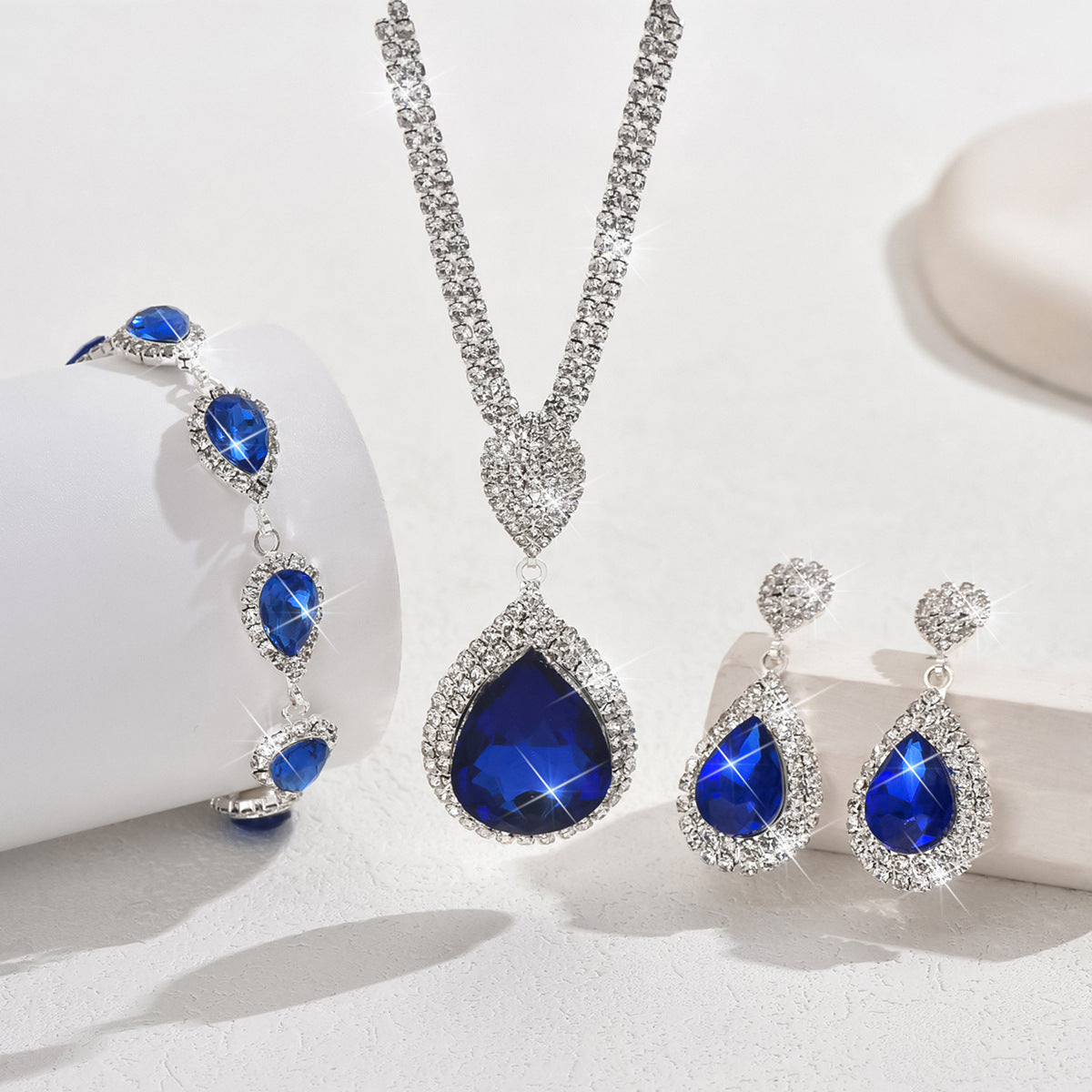 Red Sapphire & Blue Water Drop Pendant Set – Affordable Luxury Trendy Jewelry