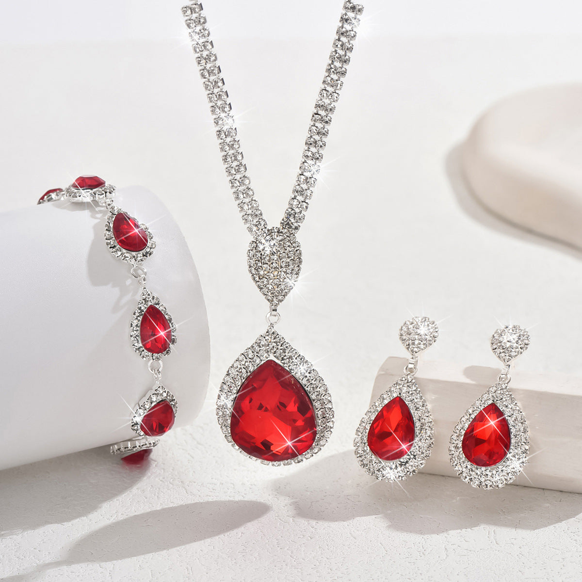 Red Sapphire & Blue Water Drop Pendant Set – Affordable Luxury Trendy Jewelry