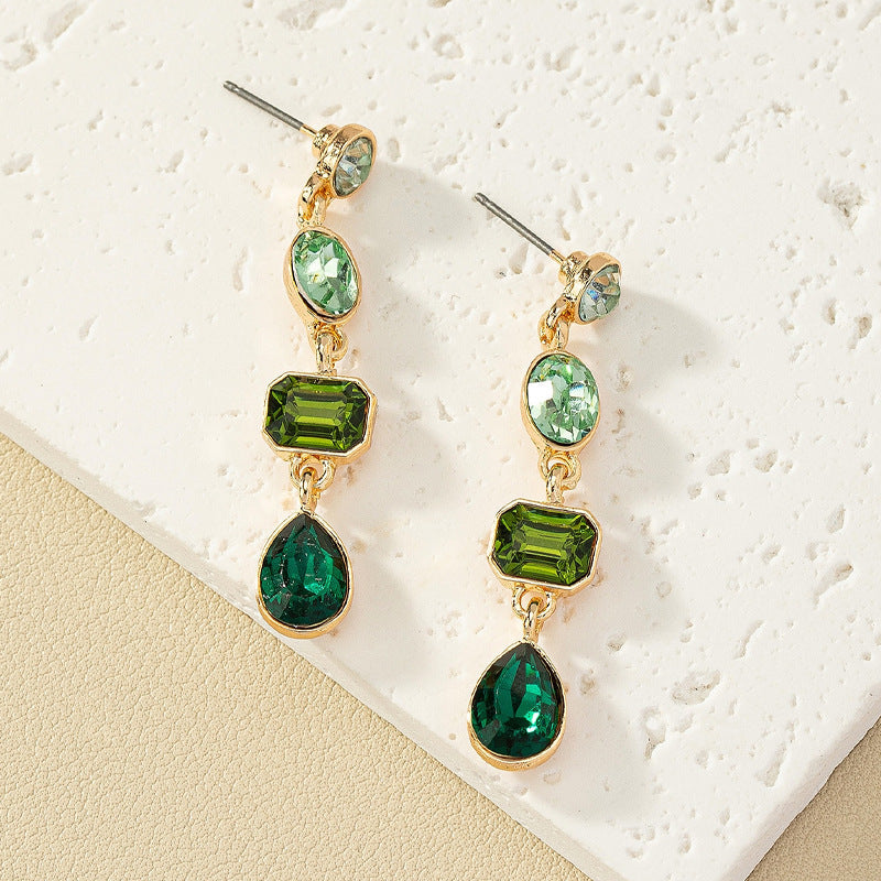 Women's Rhinestone Geometric Water Drop Ear Studs – Metal Color Fashion Earrings