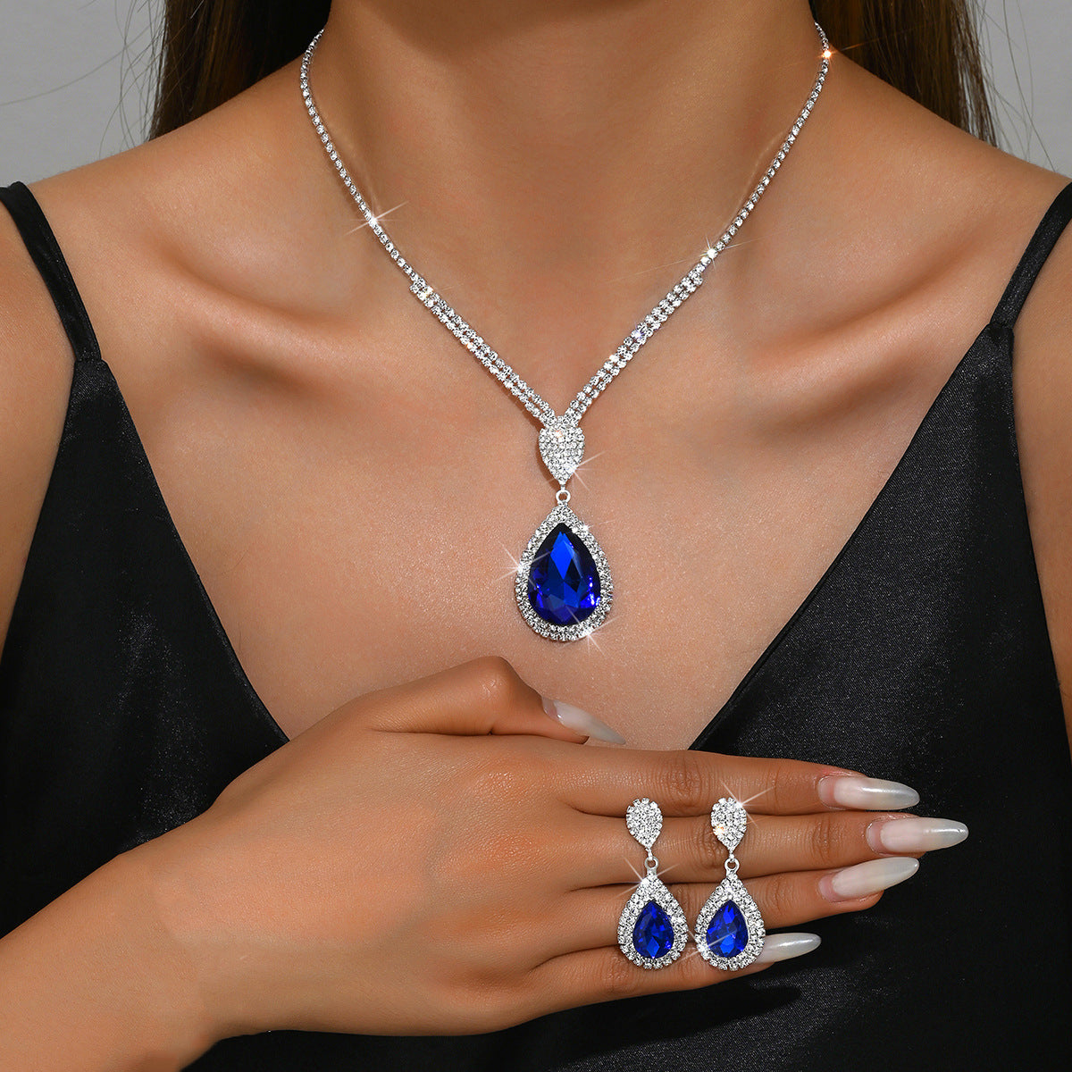 Red Sapphire & Blue Water Drop Pendant Set – Affordable Luxury Trendy Jewelry