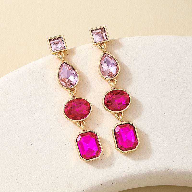 Women's Rhinestone Geometric Water Drop Ear Studs – Metal Color Fashion Earrings