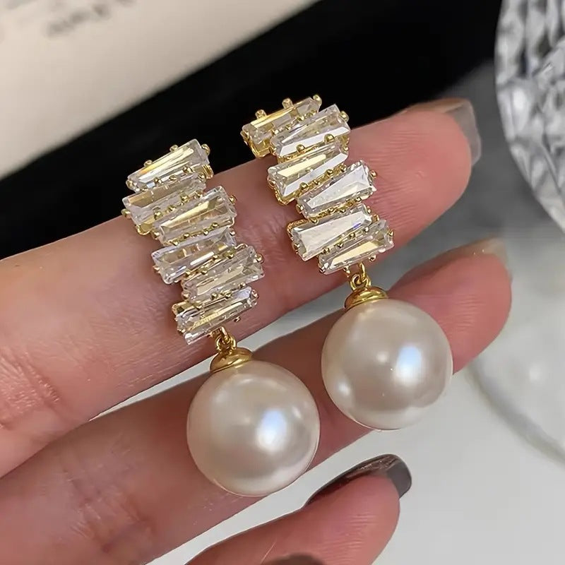 Refined Zircon and Pearl Earrings – Elegant Vintage High-End Jewelry