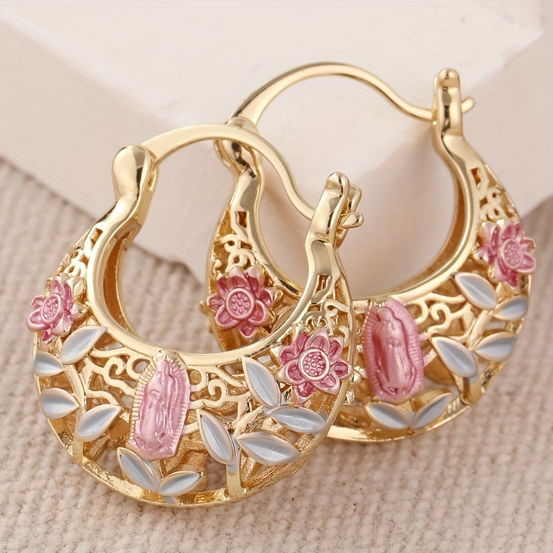 Vintage Bohemian Copper Earrings – Floral Design
