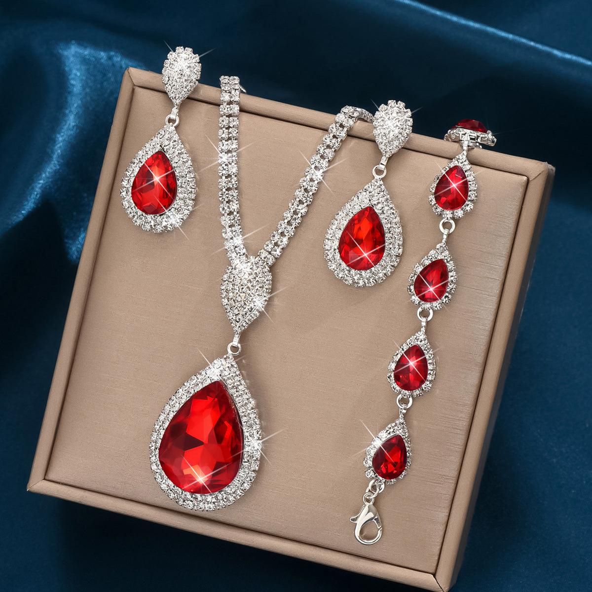 Red Sapphire & Blue Water Drop Pendant Set – Affordable Luxury Trendy Jewelry