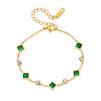 Fashion Gold-Plated Titanium Steel Bracelet with Square Emerald and Rhinestones