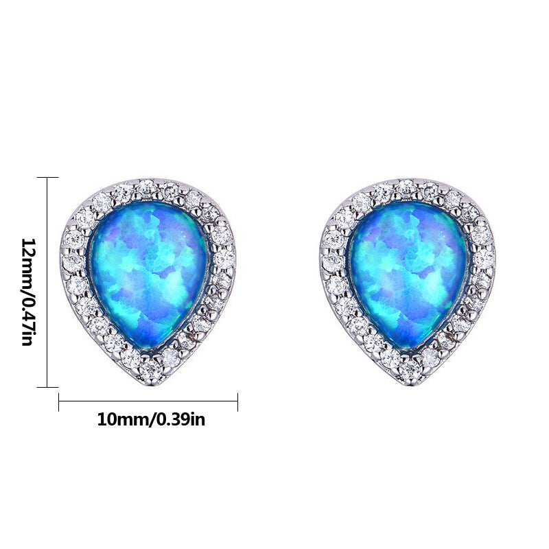 Blue Opal Drop Stud Earrings – Cute Drop-Shaped Design for Girls