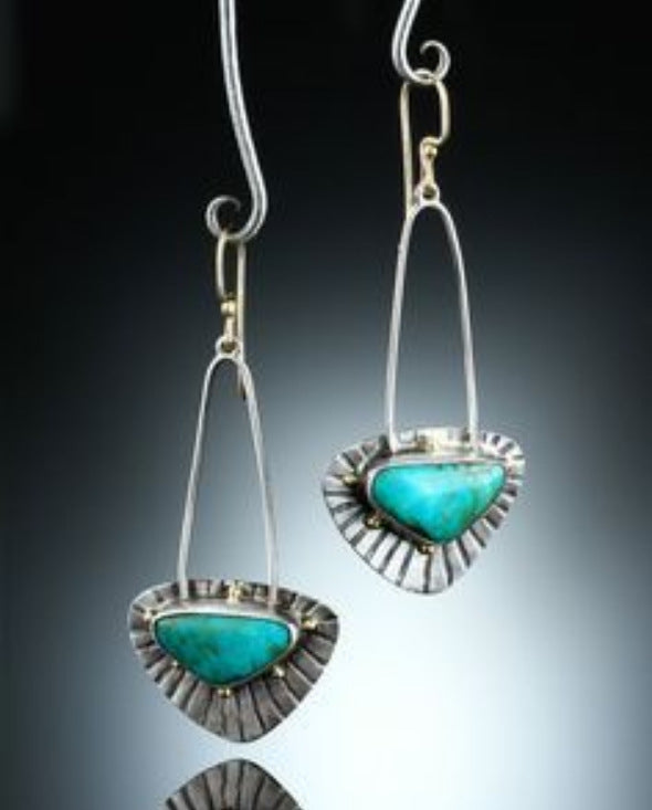 Inlaid Turquoise Long Color-Block Earrings – Stylish Statement Jewelry