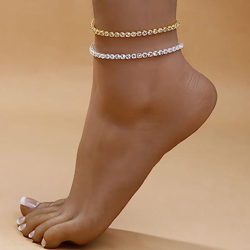 Shiny Rhinestone Beach Anklet – Trendy Loose Diamond Style Jewelry