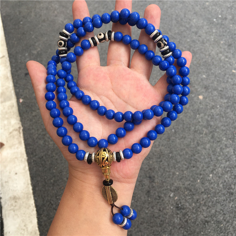 Lapis Lazuli 108 Bead Bracelet – Multi-Circle Design with Tibetan Beads