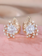 Round Flower Feather Zircon Earrings – Women's Fashionable & Chic