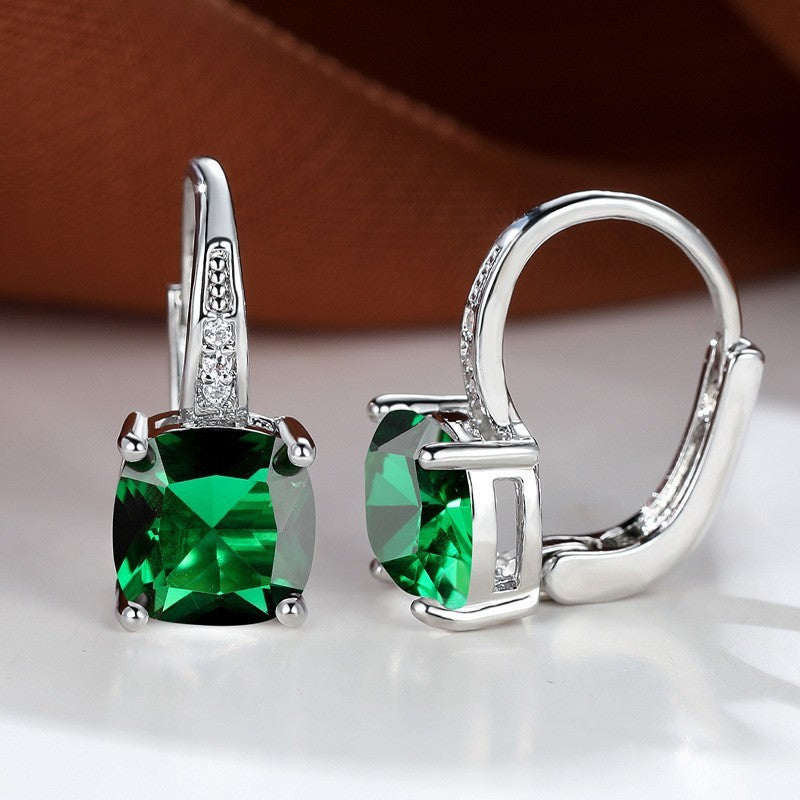 Square Zircon Inlaid Ear Hook – Korean Style Fashion, Versatile Design