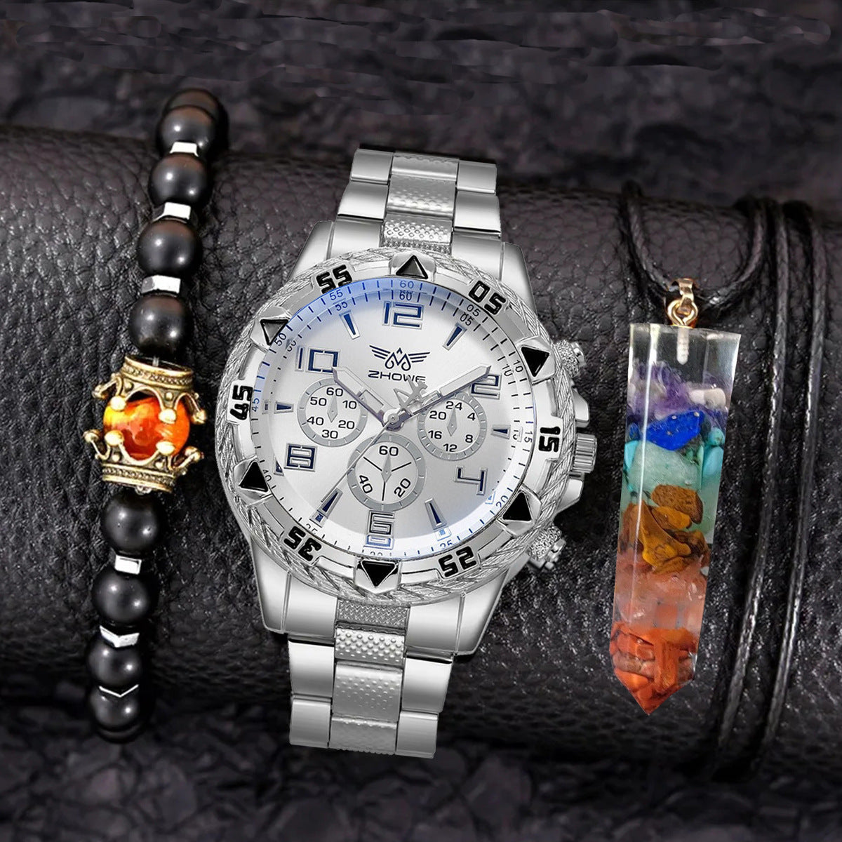 Creative Large Dial Three-Eye Steel Band Quartz Watch