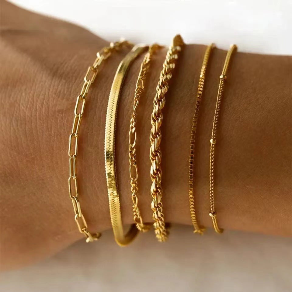 Stainless Steel 5-Piece Bracelet Set – Simple, Fade-Resistant Design