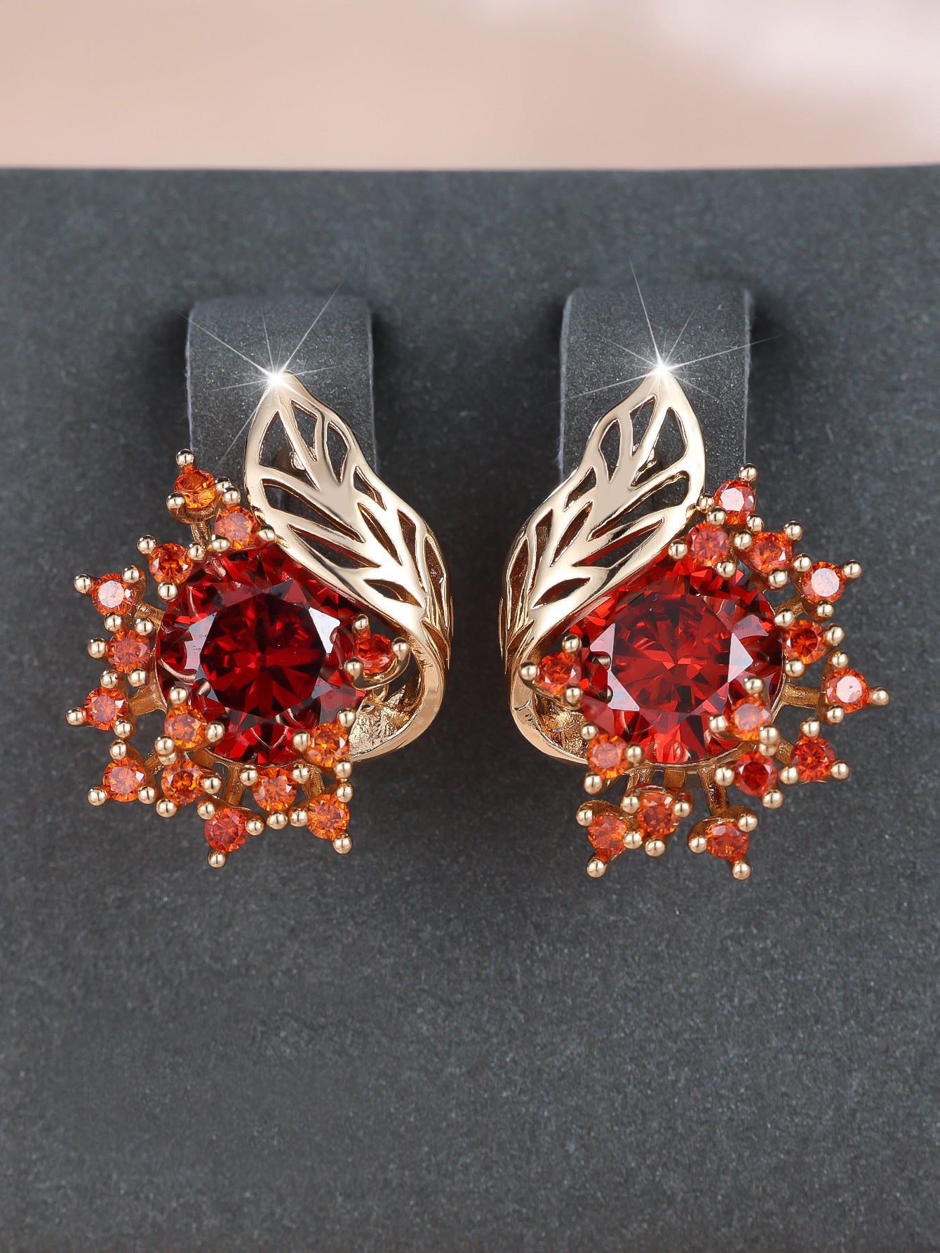 Round Flower Feather Zircon Earrings – Women's Fashionable & Chic