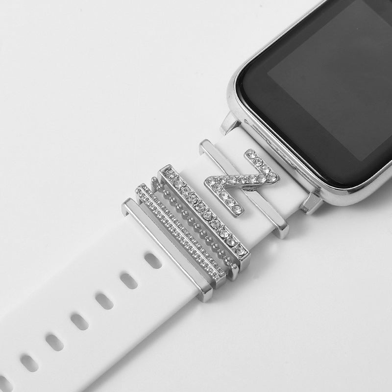 Customizable 26-Letter Diamond Silicone & Alloy Strap Bracelet