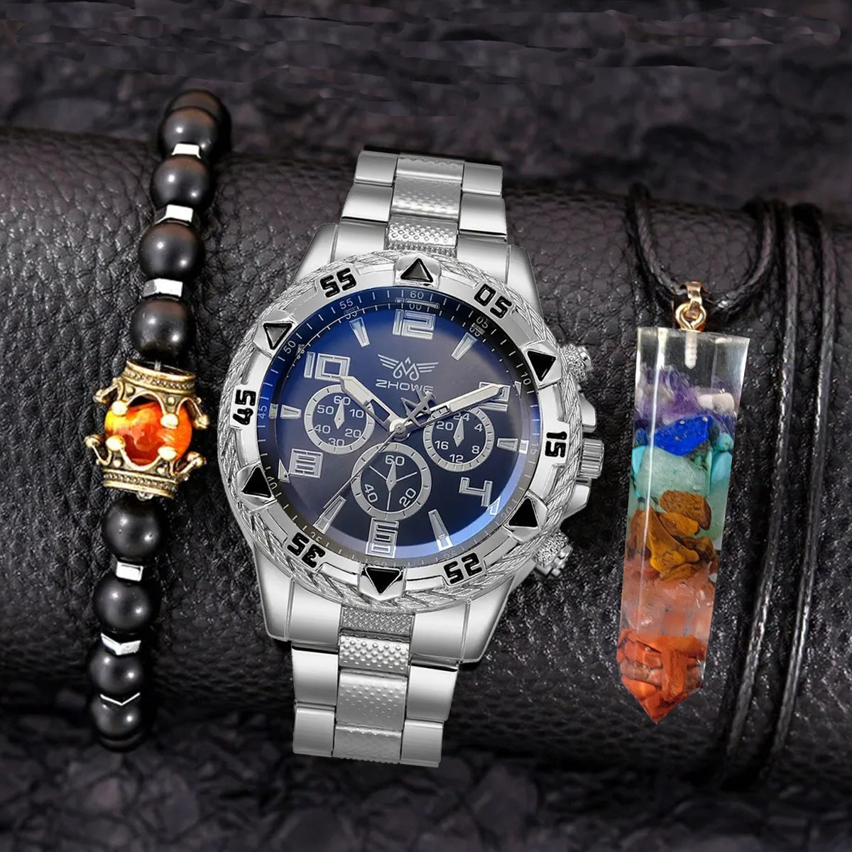 Creative Large Dial Three-Eye Steel Band Quartz Watch