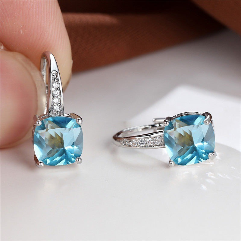 Square Zircon Inlaid Ear Hook – Korean Style Fashion, Versatile Design