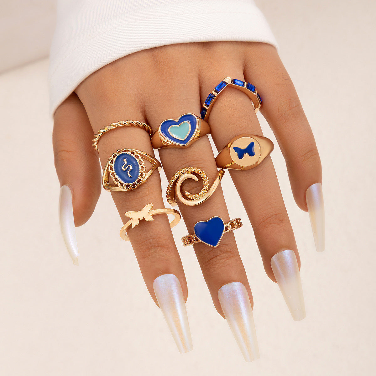 European & American Love Oil Drip Ring Set – Six-Piece Geometric Flower Rings