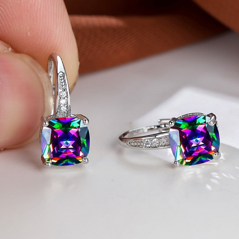 Square Zircon Inlaid Ear Hook – Korean Style Fashion, Versatile Design